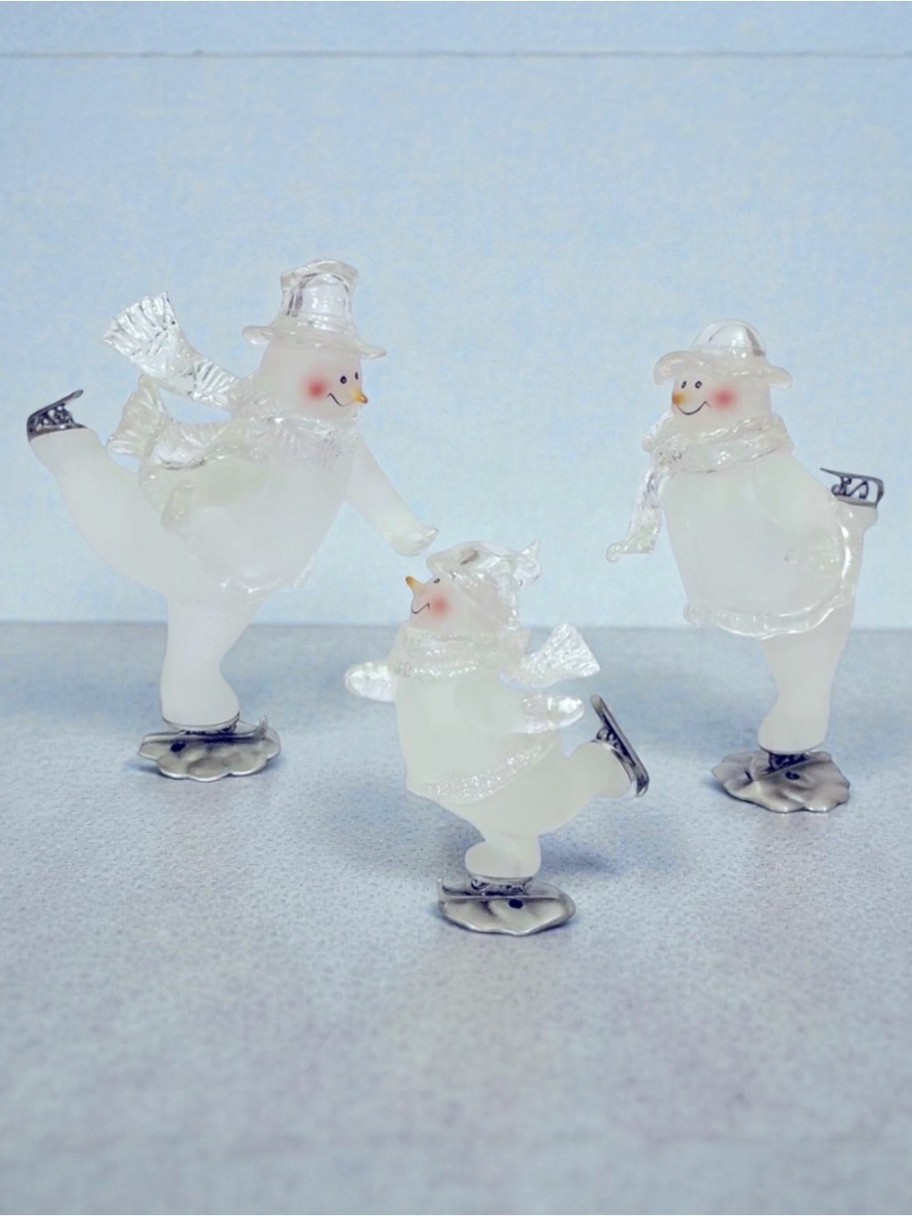 Vintage Ice Skating 3 Piece Snowman Family